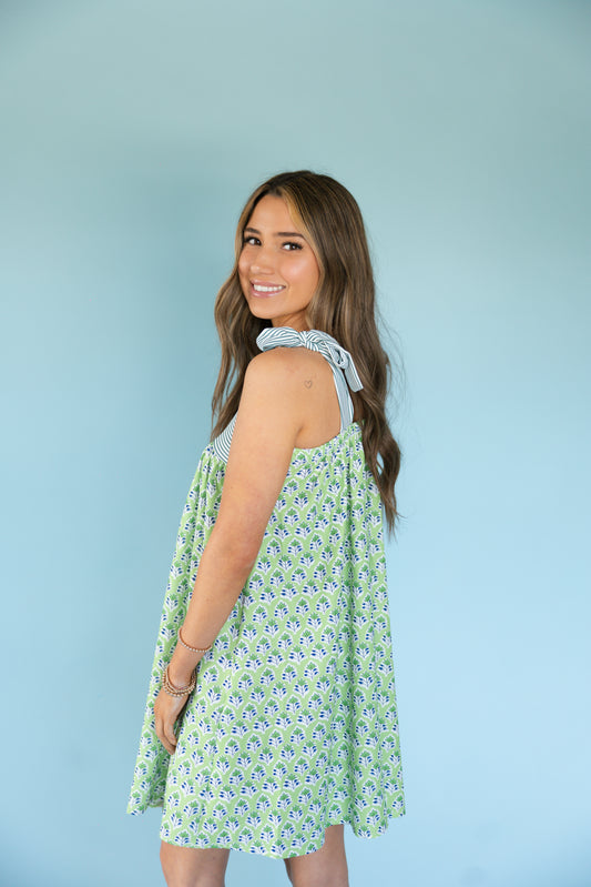 Green floral tie dress