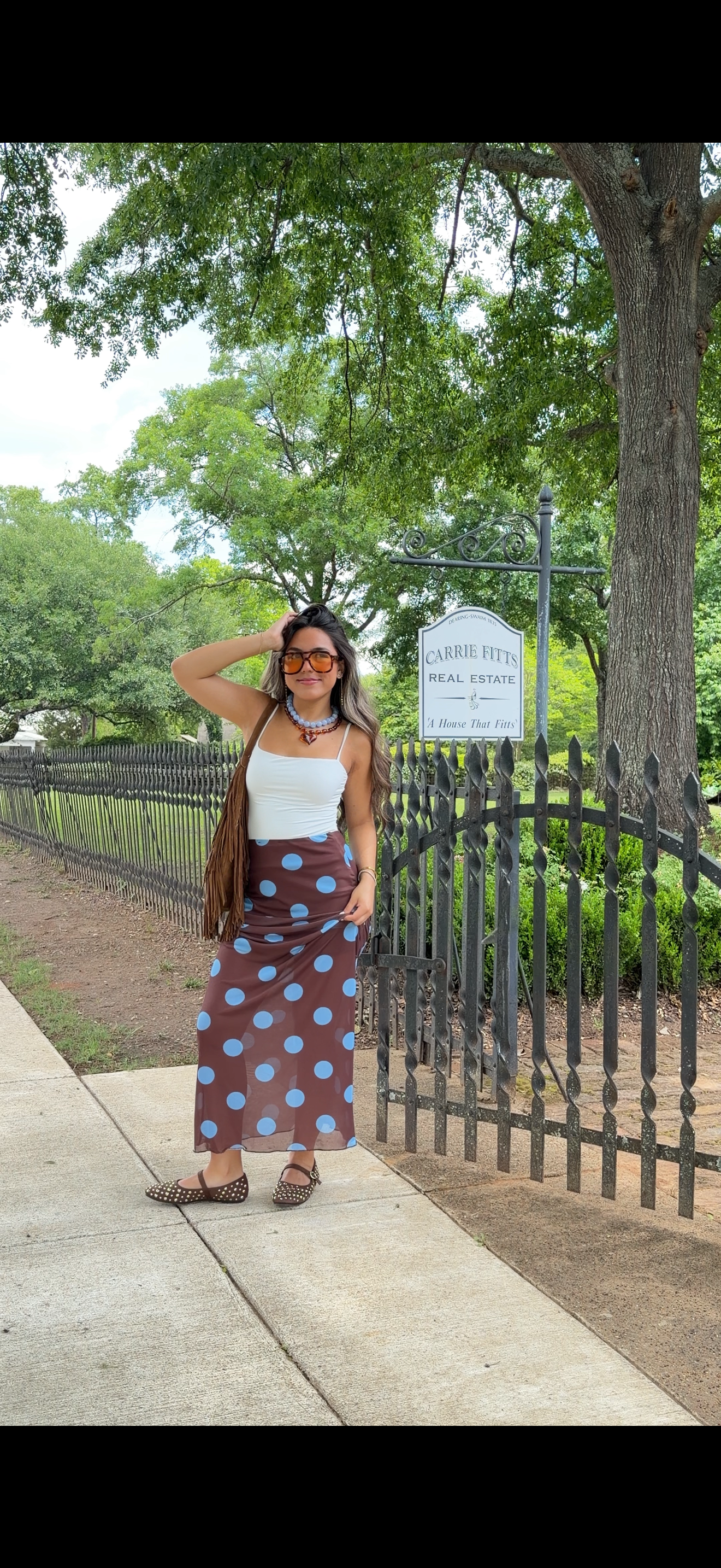 Blue polka dot maxi skirt