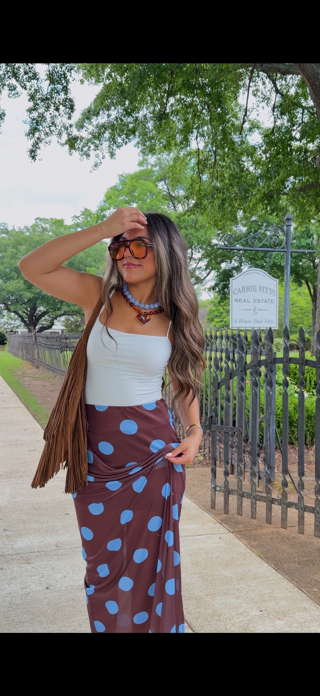 Blue polka dot maxi skirt