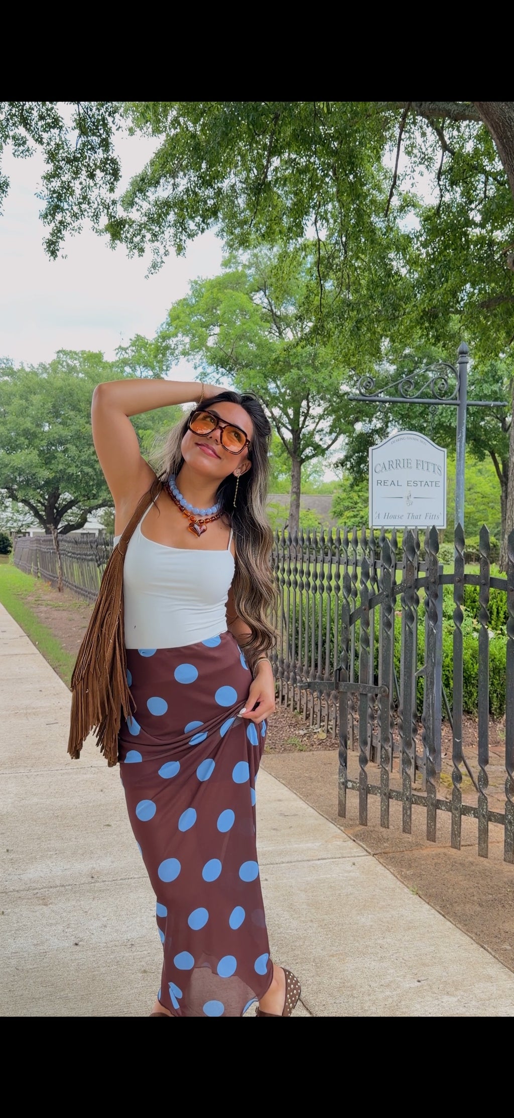 Blue polka dot maxi skirt