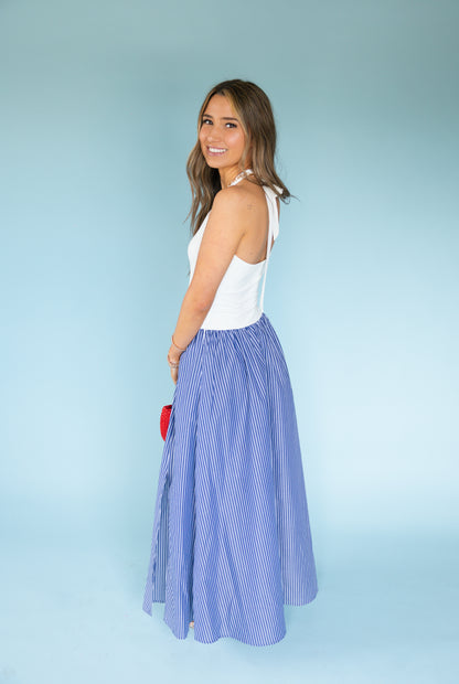 Halterneck striped maxi